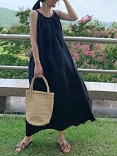 cheap Dresses-Women&#039;s Long Dress Maxi Dress Linen-Inspired Dresses Casual Dress Cotton Linen Dress Slip Dress Stylish Casual Vacation Daily Date Regular Fit Plain Sleeveless Crew Neck Black Navy Blue Gray Summer