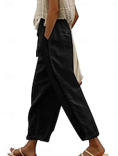 billige Straight-Leg Bukser-Dame Joggebukser kinesisk Mote Gatemote Ankel-lengde Høy Midje عادي Blonde Lomme Elastisk midje comfy Myk Bekvem Mikroelastisk utendørs Gate Svart Hvit Kakifarget Grå Sommer Normal