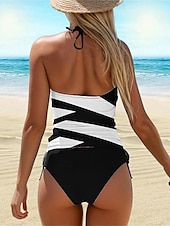 voordelige Tankini&#039;s-Dames Badmode Tankini 2 Stuk Cheeky Badpak Rugloos Vakantie Strandkleding Kleurblok Halter Hals Mouwloze Badpakken