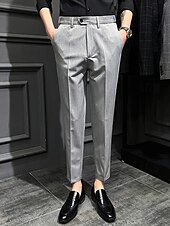 cheap Slim-Men&#039;s Dress Pants Trousers Chinos Buttons Pocket Solid Color Comfort Ankle-Length Formal Party Work Fashion Classic Style Black Khaki Micro-elastic