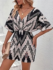 abordables grenouillère-Femme Normal Combishort Actif Géométrique Manche Courte Col V Taille haute Imprimer Vacances du quotidien Standard Noir Eté