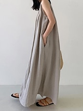 cheap Dresses-Women&#039;s Long Dress Maxi Dress Linen-Inspired Dresses Casual Dress Cotton Linen Dress Slip Dress Stylish Casual Vacation Daily Date Regular Fit Plain Sleeveless Crew Neck Black Navy Blue Gray Summer