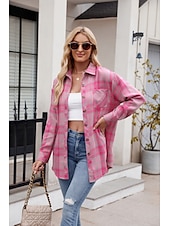 cheap Women&#039;s Graphic Tops-Women&#039;s Shirt Boho Shirt Dressy Tops Plaid Casual Boho Long Sleeve Bishop Sleeve V Neck Long Tops Work Daily Going out Pink Dusty Blue Purple Khaki Dark Gray Spring Fall