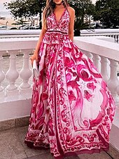 abordables Vestidos de vacaciones-Mujer Vestido Midi Vestido de Columpio Elegante Casual Vacaciones Fiesta Diario Ajuste regular Floral Manga Corta Escote en Pico Rosa Verano