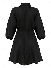 economico disegnare abiti in cotone e lino-Per donna Mini Abito Abiti in cotone e lino Abito Camicia Vestito Casual Essenziale Casual Vacanza Quotidiano Vestibilità regolare Semplice Manica 3/4 Colletto a Camicia Nero Cachi Estate