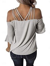 Χαμηλού Κόστους Απλές μπλούζες-Γυναικεία Μπλουζάκι Σκέτο Μοντέρνα Καθημερινό Μακρυμάνικο Ώμοι Έξω Κανονικά μπλουζάκια Καθημερινά Σαββατοκύριακο Λευκό Ανθισμένο Ροζ Γκρίζο Καλοκαίρι Άνοιξη Φθινόπωρο