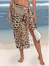 abordables Jupe portefeuille-Maillots de Bain Femme Couverture wrap Maillot de Bain Vacances Vintage Léopard Sans Manches Maillots de Bain