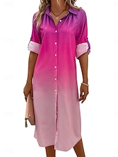 Жен. Платье средней длины Платье-рубашка Повседневное платье Стиль На каждый день Отпуск Повседневные Стандартный Омбре Длинный рукав Рубашечный воротник Розовый Лето Недорогие Платья-футболки-Жен. Платье средней длины Платье-рубашка Повседневное платье Стиль На каждый день Отпуск Повседневные Стандартный Омбре Длинный рукав Рубашечный воротник Розовый Лето