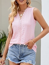 abordables Débardeurs et camisoles femme-Débardeur femme à bretelles fines uni stylé décontracté sans manches col en V hauts réguliers quotidienne dentelle œillet blanc rose été