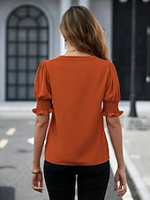 preiswerte Einfache Blusen-Damen Hemd Bluse Einfarbig Stilvoll Lässig Kurzarm Langarm V Ausschnitt Normale Oberteile Täglich Arbeit Ferien Schwarz Weiß Pudriges Rosa Orange Grün Sommer Frühling
