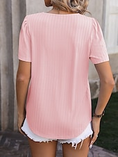 cheap T-shirts-Women&#039;s Boho T-shirt Plain Bohemia Stylish Basic Short Sleeve Puff Sleeve Square Neck Regular Tops Daily Going out Weekend Dressy Tunic Black White Light Green Pink Royal Blue Summer