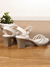 abordables Sandalias de tacón-Sandalias negras de tiras con tacón de bloque y pedrería: sandalias de mujer cómodas y elegantes con tiras brillantes, perfectas para uso informal o reuniones de verano.