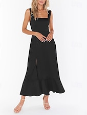 cheap White Graduation Dresses-Women&#039;s Long Dress Maxi Dress Graduation Dress A Line Dress Summer Dress Cami Dress Elegant Stylish Vacation Daily Date Regular Fit Plain Sleeveless Square Neck Black White Light Green Pink Summer