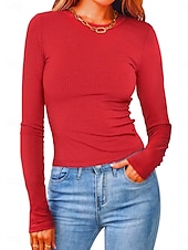economico Magliette-Per donna Polo maglietta Liscio Vintage Di tendenza Manica lunga Rotonda Top corti Giornaliero Per uscire Nero Bianco Rosa Verde militare Rosso Primavera Autunno Inverno