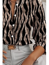 cheap Women&#039;s Art&amp;Design Tops-Women&#039;s Shirt Animal Geometric Casual Long Sleeve Shirt Collar Regular Tops Work Daily Buttons Print Black Spring Fall Winter