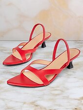 お買い得  ドレスサンダル-クロスストラップデザインとオープントゥのレディースレッドキトンヒールサンダル - 仕事や毎日のお出かけに最適なスタイリッシュな夏用シューズ