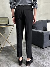 cheap Slim-Men&#039;s Dress Pants Trousers Chinos Buttons Pocket Solid Color Comfort Ankle-Length Formal Party Work Fashion Classic Style Black Khaki Micro-elastic