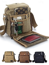 tanie Torby męskie-męska płócienna torba typu crossbody – wielokieszeniowa, vintage&#039;owa, z regulowanym paskiem, idealna do podróży, pracy lub codziennego użytku, kolor czarny khaki, kawa