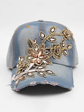 abordables Chapeaux pour femmes-casquette de baseball en denim à imprimé floral pour femme avec détails en strass et perles – chapeau décontracté tendance pour l&#039;extérieur, le quotidien et l&#039;été