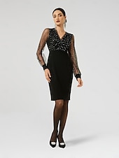cheap Party Dress-Sequin Mesh Long Sleeve Mini Dress