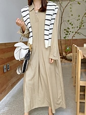 cheap Dresses-Women's Long Dress Maxi Dress Linen-feel Dresses Faux Cotton Linen Shift Dress Shirt Dress Stylish Casual Daily Vacation Date Regular Fit Plain Long Sleeve Lapel Black Wine Khaki Army Green Summer