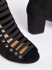 Χαμηλού Κόστους Γυναικεία Σανδάλια-γυναικεία μαύρα πέδιλα με λουράκια με τακούνι με λεπτομέρειες με καρφιά – μοντέρνο σχέδιο peep-toe για ρούχα γραφείου και πάρτι