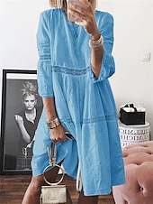 cheap Print Cotton &amp; Linen Dresses-Women&#039;s Long Dress Maxi Dress Cotton Linen Dresses Casual Dress Elegant Stylish Basic Vacation Daily Loose Fit Plain 3/4 Length Sleeve Crew Neck White Yellow Blue Purple Summer Spring Fall