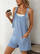 preiswerte Rompers-Damen Normal Kurz Jumpsuit Aktiv Gestreift Ärmellos Rundhalsausschnitt Hohe Taillenlinie Urlaub Täglich Regular Fit Rosa Leicht Blau Sommer