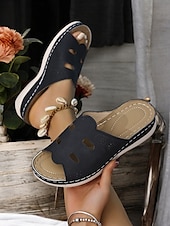 cheap Comfort Sandals-Women&#039;s Red Slip-On Sandals with Cut-Out Design, Comfortable Sole and Casual Style for Summer Wear and Daily Outings