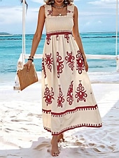levne Boho šaty-Dámské Dlouhé šaty Maxi šaty Volnočasové šaty Áčkové šaty Letní šaty Boho šaty Čechy Havajské stylové Dovolená Denní Rande Běžný Grafika Bez rukávů Hranatý Černá Světlá růžová Rubínově červen
