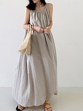 cheap Dresses-Women&#039;s Long Dress Maxi Dress Linen-Inspired Dresses Casual Dress Cotton Linen Dress Slip Dress Stylish Casual Vacation Daily Date Regular Fit Plain Sleeveless Crew Neck Black Navy Blue Gray Summer