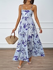economico Abiti eleganti floreali-Per donna Vestito maxi Abito casual Abiti Boho Chic Boemia stile sveglio Moda Da mare Giornaliero Spiaggia Morbido Floreale Fantasia geometrica Senza maniche Con bretelline Blu Fucsia Estate
