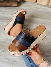 abordables Sandalias Informales-Sandalias de cuña con plataforma multicolor para mujer con punta abierta: zapatos de verano cómodos para salidas informales y vacaciones en la playa