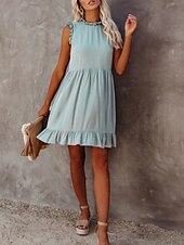 economico disegnare abiti in cotone e lino-Per donna Mini Abito Abiti in cotone e lino Vestito Casual Essenziale Casual Vacanza Quotidiano Vestibilità regolare Semplice Senza Maniche Girocollo Nero Verde chiaro Rosa Estate