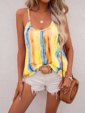 voordelige Damestanktops &amp; hemdjes-Dames Camisole Tanktop Tie Dye Stijlvol Casual Mouwloos Schouderband Reguliere Tops Dagelijkse Rugloze Print Geel Marineblauw Lichtgrijs Zomer