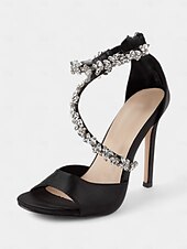 cheap Formal-Women&#039;s Rhinestone-Embellished Stiletto Heels – Elegant Open-Toe Wedding Sandals for Brides and Formal Events