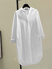 cheap Dresses-Women&#039;s Long Dress Maxi Dress Linen-Inspired Dresses Shirt Dress Casual Dress Cotton Linen Dress Stylish Casual Vacation Daily Date Regular Fit Plain Long Sleeve Stand Collar White Yellow Pink Green