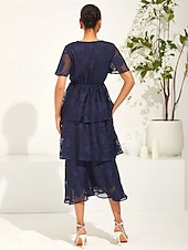 preiswerte Einfaches Kleid-Damen Maxidress A Linie Kleid Elegant Ausgefallene Flattrige Ärmel kleid hochzeitsgast Cocktailparty Regular Fit Glatt Kurzarm V Ausschnitt Dunkelblau Sommer