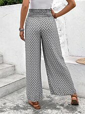 billiga breda ben och hög midja-Kvinnors vida chinos baggy byxor semester mode full längd hög midja blommig elastisk midja tryck komfort utomhus mikro-elastisk semester gata avslappnad svart vit rosa khaki sommar vår