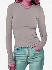 economico Magliette-Per donna Polo maglietta Liscio Vintage Di tendenza Manica lunga Rotonda Top corti Giornaliero Per uscire Nero Bianco Rosa Verde militare Rosso Primavera Autunno Inverno