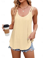 preiswerte Tank-Shirts &amp; kurze Jäckchen für Damen-Damen-Top Camisole Tank Unifarbene Stilvolle Lässige Ärmellose U-Hals Reguläre Tops Tägliche Ösen Weiß Gelb Pink Wein Sommer