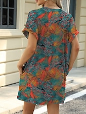 levne Boho šaty-Dámské Mini šaty Volnočasové šaty Tričkové šaty Boho šaty stylové Na běžné nošení Dovolená Denní Běžný Květinový S lístky Krátký rukáv Tričkový Vodní modrá Hnědá Trávová zelená Léto