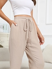 billiga Shorts i bomullslinne-Dam Shorts i bomullslinne Shorts Lättvikt Ledigt Knelängd Mellanhög midja Slät Ficka Snörning Mateial som andas Bekväm Oelastisk Ledigt / vardag Helgen Marin Svart Vit Kaki Sommar Vår Normal