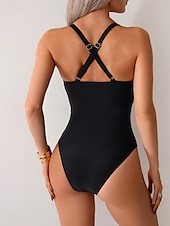 billiga One-piece-baddräkter-Dam Badkläder En bit Monokini Baddräkt Öppen rygg Magkontroll Hög midja Semester Standkläder Ensfärgat V-hals Ärmlös Baddräkter