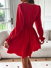 cheap Cocktail Dress-Women&#039;s Mini Dress Casual Dress A Line Dress Stylish Casual Vacation Daily Regular Fit Plain Long Sleeve V Neck Black Red Summer Spring