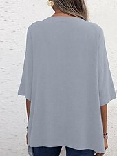 cheap Plain Tops-Women&#039;s Blouse Solid Color Elegant Stylish Casual Short Sleeve Crew Neck Regular Tops Work Daily Going out Asymmetric Hem Dusty Blue Gray Summer Spring