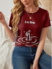 ieftine Umor &amp; Citate tricou-Pentru femei Tricou Scrisă Casual Manșon scurt Rotund Topuri obișnuite Zilnic Imprimeu Roz Îmbujorat Roșu-aprins Albastru piscină Vară