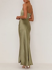 abordables Vestidos de fiesta-Mujer Vestido maxi Vestido de Fiesta Vestido de raso Elegante Sensual Formal Fiesta Invitado a la boda Pedida Ajuste regular Plano Sin Mangas Cuello Barco Negro Rosa Azul Piscina Verde Trébol Verano