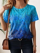 cheap Floral tee-Women&#039;s T Shirt Floral Casual Short Sleeve Round Neck Regular Tops Daily Print Black White Light Green Blue Purple Summer