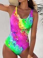 voordelige Eendelige badpakken-Damesbadpakken Eendelig Badpak Multicolor Vlinderprint Mouwloos Scoop Hals Rekbaar Materiaal Zomer Strandmode Poolside Mode Levendige Badpakken Verkrijgbaar in Meerdere Maten